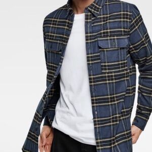 Zara Navy and Yellow Plaid Flannel Shirt